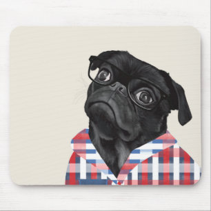 Tapis De Souris Chien De Carlin Noir Avec Lunettes Et Chemise