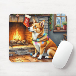 Tapis De Souris Chien de Caroline Cheminée avec Lumières de Noël