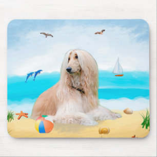 Tapis De Souris Chien de chien afghan sur la plage