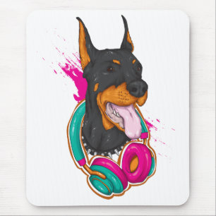 Tapis De Souris Chien de dessin animé amateur de musique Doberman