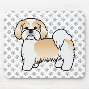 Tapis De Souris Chien de dessin animé mignon Lhasa Apso or et blan