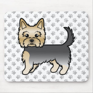 Tapis De Souris Chien de dessin animé Yorkshire Terrier bleu et or