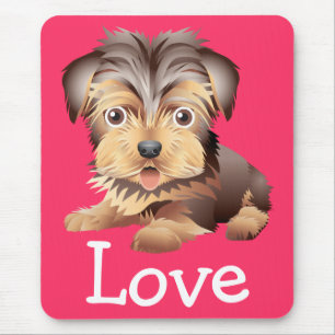 Tapis De Souris Chien de dessin animé Yorkshire Terrier Rose Amour
