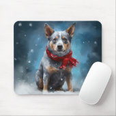Tapis De Souris Chien de Heeler Bleu à Noël de neige (Avec souris)