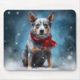 Tapis De Souris Chien de Heeler Bleu à Noël de neige