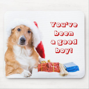 Tapis De Souris Chien de Noël avec l'andouiller et les cadeaux