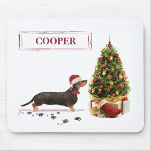 Tapis De Souris Chien de Noël noir et Tan Dachshund drôle