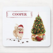 Tapis De Souris Chien de Noël poméranien drôle avec arbre (Devant)