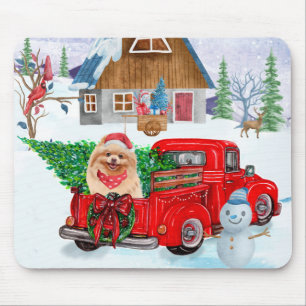 Tapis De Souris Chien de Poméranie en livraison de Noël Camion Nei