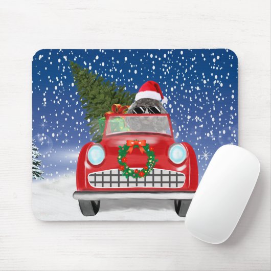 Tapis De Souris Chien De Poodle Voiture De Conduite En Neige Noël (Avec souris)