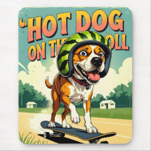 Tapis De Souris Chien de skateboard été drôle rétro plage