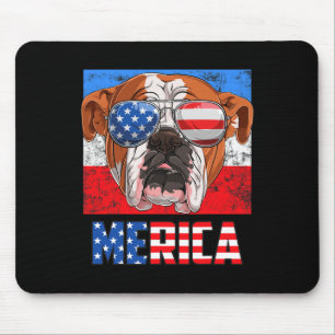 Tapis De Souris Chien de taureau anglais 4 juillet drapeau américa