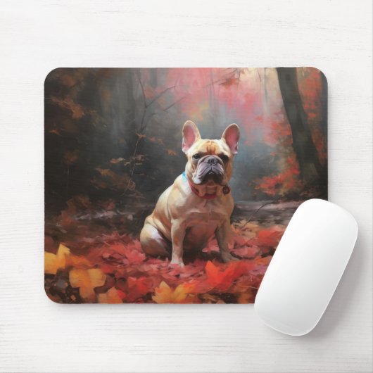Tapis De Souris Chien de taureau français en automne Leaves automn (Avec souris)
