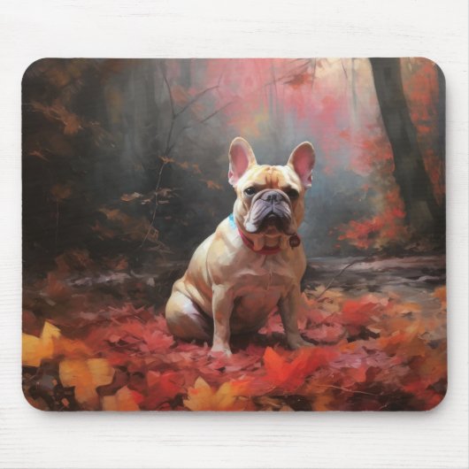 Tapis De Souris Chien de taureau français en automne Leaves automn (Devant)