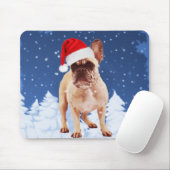 Tapis De Souris Chien de taureau français en Noël de neige avec Sa (Avec souris)