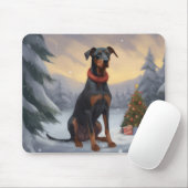 Tapis De Souris Chien Doberman pendant Noël de neige (Avec souris)