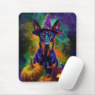 Tapis De Souris Chien Dobermann Effrayant Sorcière d'Halloween et