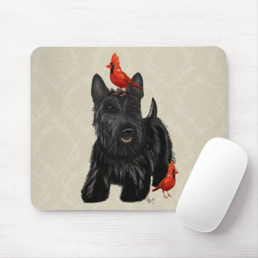 Tapis De Souris Chien écossais et Oiseaux rouges (Avec souris)