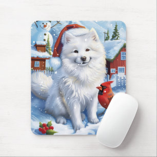 Tapis De Souris Chien Esquimau Américain Noël Hiver Merveilleux Ch
