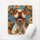 Tapis De Souris Chien et fleurs Brown et blancs mignons (Avec souris)