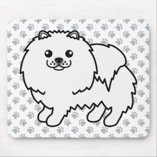 Tapis De Souris Chien et pattes de caricature blanc de Poméranie