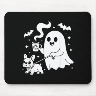 Tapis De Souris Chien fantôme bouledogue français café Halloween