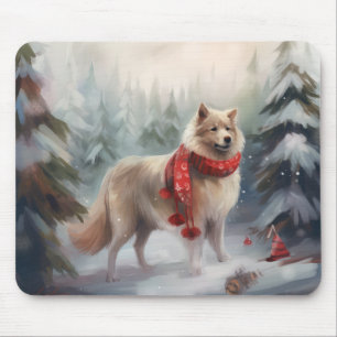 Tapis De Souris Chien finnois de Laponie dans la neige de Noël