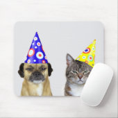 Tapis De Souris Chien frustré et chat avec chapeaux de fêtes (Avec souris)