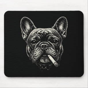 Tapis De Souris Chien fumant une cigarette drôle de bouledogue fra