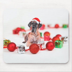 Tapis De Souris Chien Great Dane Mignon Chapeau de Noël Santa