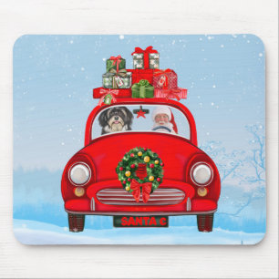 Tapis De Souris Chien Havanais en voiture avec le Père Noël