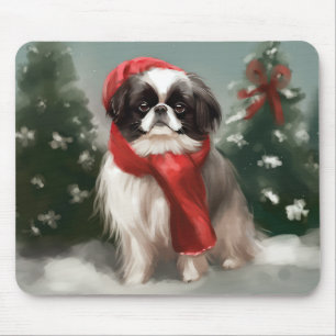 Tapis De Souris Chien Japonais Chin dans la neige de Noël