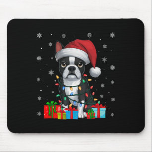 Tapis De Souris Chien Lights Xmas moche Santa Hat Boston Terrier C