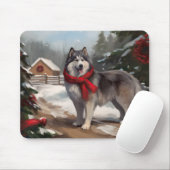 Tapis De Souris Chien malamué de l'Alaska en Noël de neige (Avec souris)