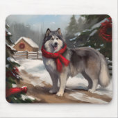 Tapis De Souris Chien malamué de l'Alaska en Noël de neige (Devant)