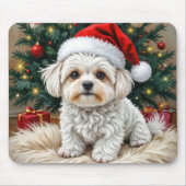 Tapis De Souris Chien maltais de Noël sur un Coussin à fourrure (Devant)