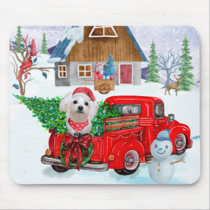 Tapis De Souris Chien maltais en livraison de Noël Camion Neige