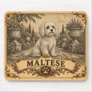 Tapis de souris chien Maltais, héritage vintage.