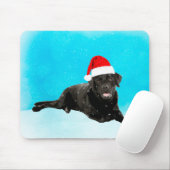 Tapis De Souris Chien noir du Labrador assis à la neige Noël (Avec souris)
