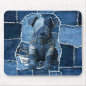 Tapis De Souris Chien Patchwork Art Denim (Devant)