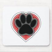 Tapis De Souris Chien Paw Dans Le Coeur Rouge Avec Les Outlines (Devant)