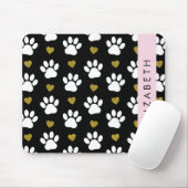 Tapis De Souris Chien Paws, White Paws, Gold Hearts, Votre Nom (Avec souris)