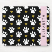 Tapis De Souris Chien Paws, White Paws, Gold Hearts, Votre Nom (Devant)
