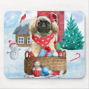 Tapis De Souris Chien Pekingese dans la neige Maison de Chien de N