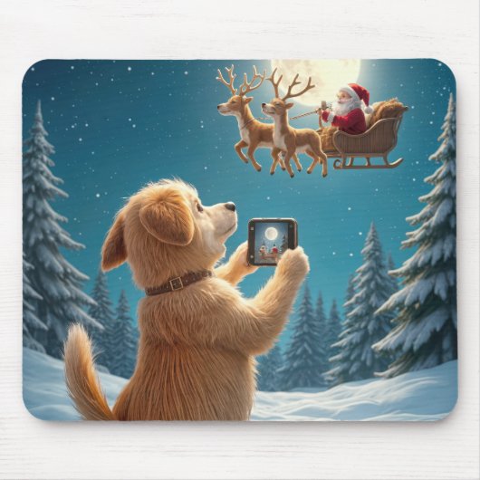 Tapis De Souris Chien Photographiant Le Père Noël À Sleigh (Devant)