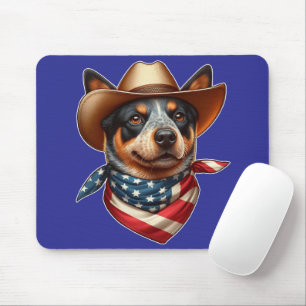 Tapis De Souris Chien portant un chapeau et un bandana du drapeau