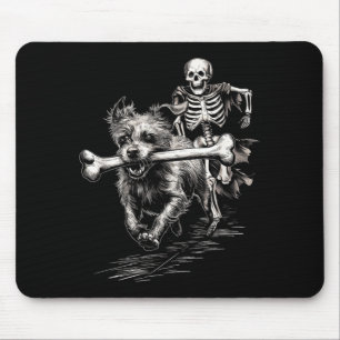 Tapis De Souris Chien poursuivant un squelette Halloween drôle os