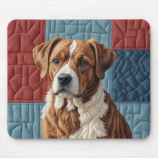 Tapis De Souris Chien Quilé sur Motif Patchwork (Devant)