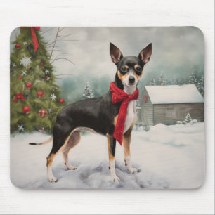 Tapis De Souris Chien Rat Terrier dans la neige de Noël 