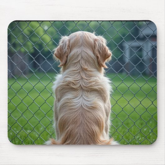 Tapis De Souris Chien regardant à travers une clôture en chaîne (Devant)